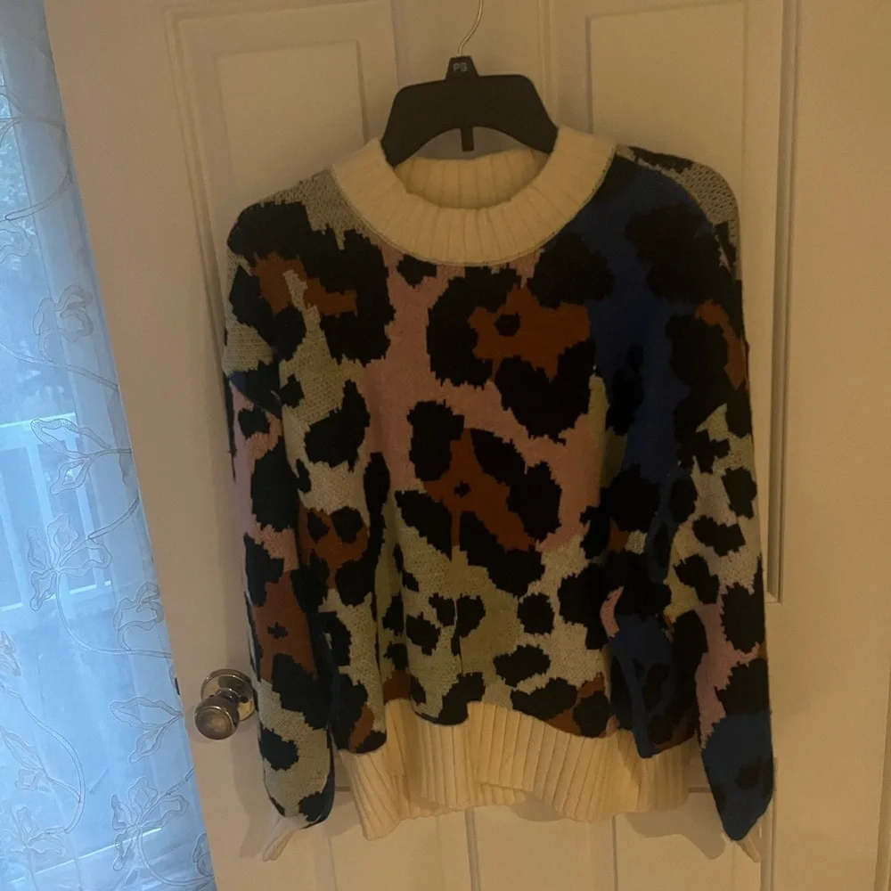 Farm Rio Multicolor Leopard Knit Sweater | Balloon Sleeve Chunky Pullover 🐆 - Picture 3 of 5